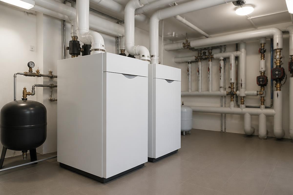 Chaudières gaz collectives dans le local technique d'un immeuble